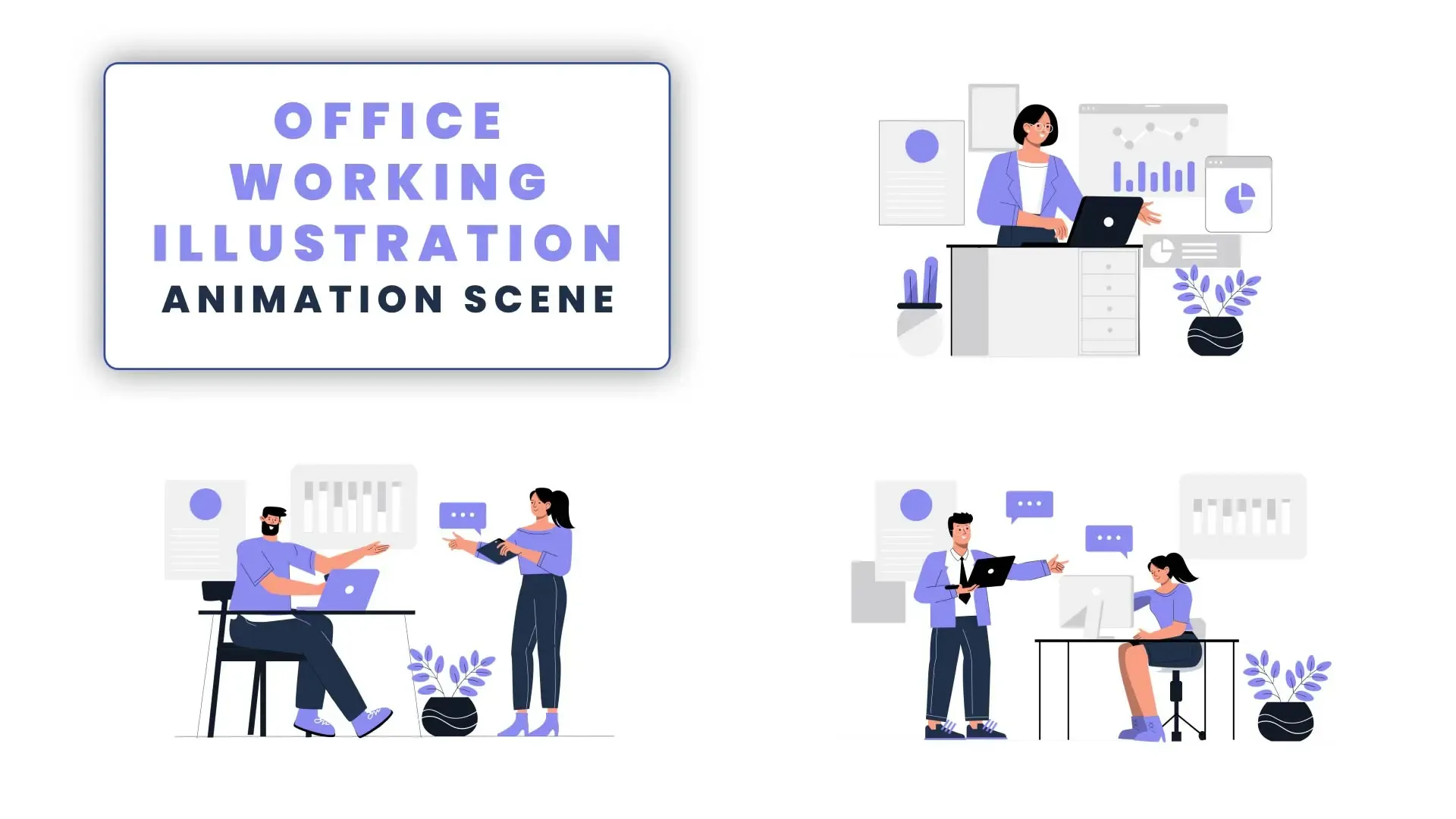 Office Working Concept 2d Animation Scene